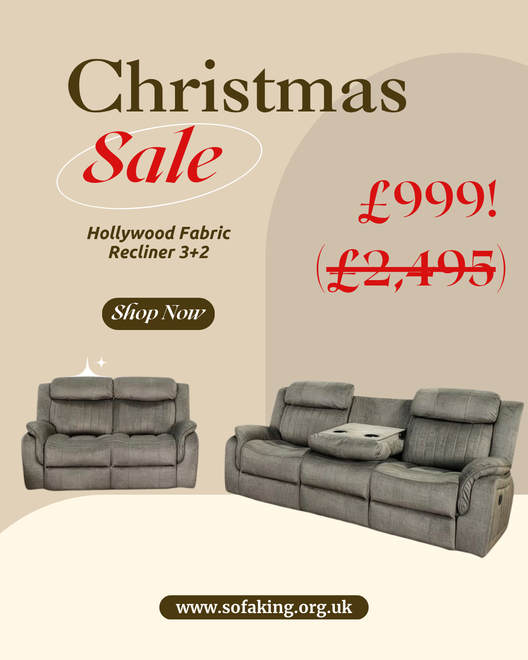 Hollywood Fabric Recliner 3+2: A Comfort Upgrade for Christmas – Limited Introductory Offer £999